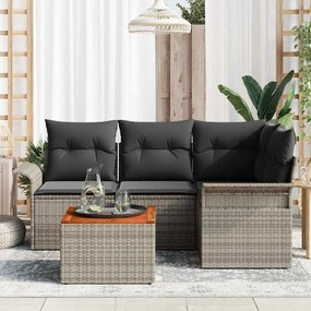 Conjunto de Sofá de Jardim com 5 Peças e Almofadas de Rattan Sintético