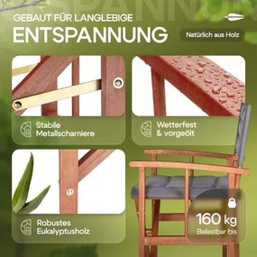 Conjunto de 2 cadeiras de realizador premium, madeira de eucalipto com certificação FSC®, estofadas cor antracite