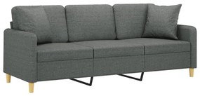Sofá 3 lugares + almofadas decoração 180 cm tecido cinza-escuro