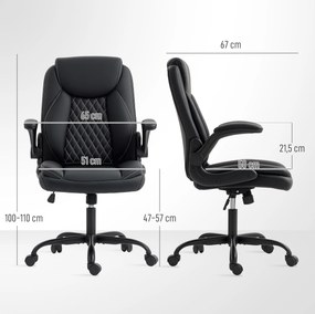 Cadeira de escritório, cadeira ergonómica com braços rebatíveis, altura ajustável, função de balanço, preta