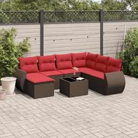 vidaXL 8 pcs conjunto sofás de jardim c/ almofadões vime PE castanho