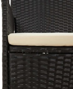 4 pcs conjunto lounge de jardim c/ almofadões vime PE preto