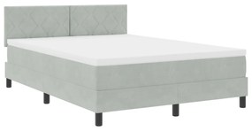 Cama Box com Colchão e Luz LED Cinza Claro 140x200 cm Veludo