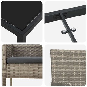 Conjunto de Jantar de Jardim de 5 Peças com Almofadas Cinza em Rattan
