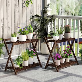 Conjunto de 2 suportes para plantas de interior com 2 níveis 73 x 36 x 64 cm, , prateleiras para plantas e suporte traseiro, castanhos