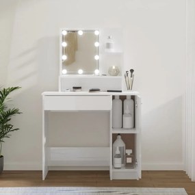 808816 vidaXL Toucador com LEDs 86,5x35x136 cm branco brilhante