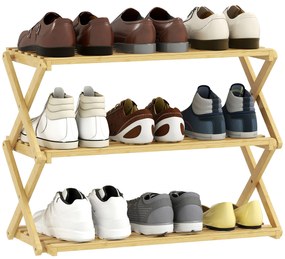 Sapateira Estreita de Bambu Dobrável de 3 Níveis para Entrada Corredor Quarto 60x29x45,5 cm Madeira