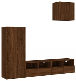 4pcs móveis de parede p/ TV derivados madeira carvalho castanho