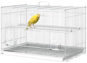 PawHut Gaiola para pássaros com 2 poleiros e 3 portas para pássaros pequenos de metal 60x41x41cm branco