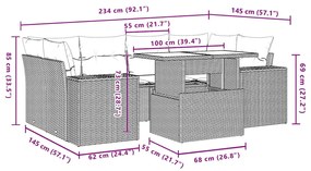 7 pcs conjunto de sofás p/ jardim c/ almofadões vime PE preto