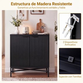 Aparador de 2 Portas, 71 x 35 x 82 cm, Prateleira Ajustável em 5 Níveis, Preto