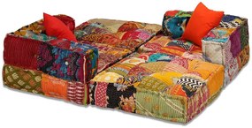 Pufe modular de 3 lugares tecido em retalhos