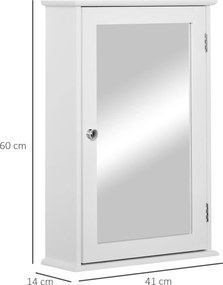 Armário de Casa de Banho com Espelho Armário com Espelho para Casa de Banho com 1 Prateleira Estilo Moderno 41x14x60 cm Branco