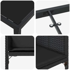 Conjunto de Jantar de Jardim 5 Peças com Almofadas Pretas em Rattan Si