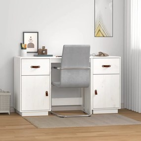vidaXL Secretária com armários 135x50x75 cm pinho maciço branco
