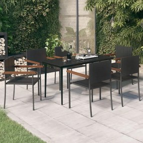 vidaXL 7 pcs conjunto de jantar para jardim preto