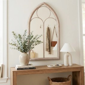 Espelho Painel 111,5x60,5cm Janela Estilo Fazenda Arqueado Moldura Metálica Antiexplosão Sala de Estar Entrada Lareira Jardim Cinza rústico