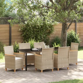 vidaXL Conjunto de Jantar de Jardim com 7 Peças e Almofadas Bege de Rattan Poliéster