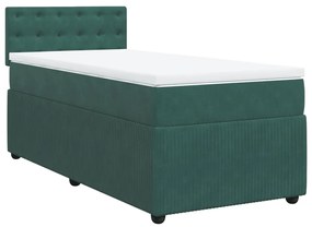 Cama com molas/colchão 90x200 cm veludo verde-escuro