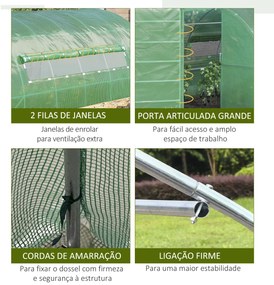 Outsunny Estufa Tipo Túnel 570x292x197cm com Porta e Janelas Estufa de Jardim Grande com Cobertura de PE e Metal Galvanizado para Cultivos de Plantas Verduras Verde
