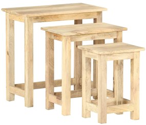 Mesas de encastrar 3 pcs madeira de mangueira maciça