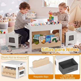 Conjunto de Mesa Infantil e 2 Cadeiras, 66 x 64 x 48 cm, Tabuleiro Reversível, Natural