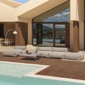 Sofá De Jardim Modular Porto Com Chaise Longue De 4 Peças, Pufe E Mesa De Centro Castanho Moka - Sklum