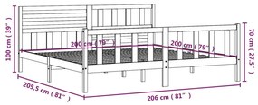 Estrutura de cama 200x200 cm madeira maciça castanho mel