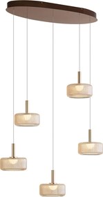 Candeeiro Suspenso de Design Ouro Rosa com Vidro Âmbar incl. LED Regulável em 3 Passos 5 Luzes Easylift - Fiera