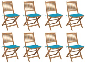vidaXL Cadeiras de exterior dobráveis c/ almofadões 8pcs acácia maciça