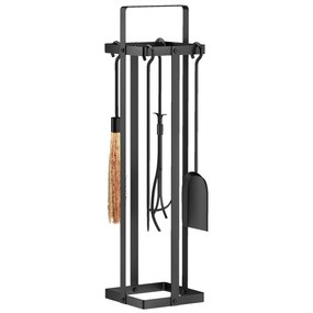 Conjunto de 5 peças para lareira, acessórios para lareira, vassoura, escova, pá, pinça, atiçador e suporte em metal preto