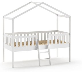 Cama infantil de Casa Alta DALLAS Com Escadas Branca