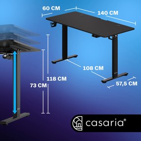 Secretária elétrica regulável em altura 140x60x73-118cm preta