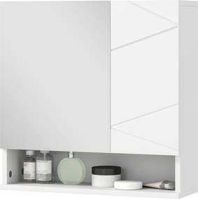 Armário de parede com espelho para casa de banho 55 x 17 x 55 cm, armário de arrumação com 2 portas, branco