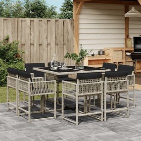 vidaXL 9 pcs conjunto de jantar p/ jardim c/ almofadões cinzento claro