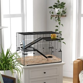 Gaiola para hamsters e roedores de 3 andares com roda, rampas, casinha, bebedouro e comedouro – 76,5 x 48,5 x 54,5 cm – preta
