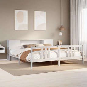 vidaXL Cama com estante sem colchão 200x200 cm pinho maciço branco