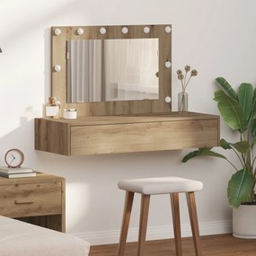 Mesa de Maquiagem Suspensa com Luzes LED Carvalho Artisan