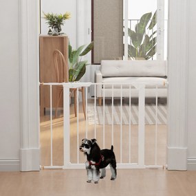 PawHut Barreira de Segurança para Cães Animais de Estimação 74-95cm para Escadas Portas e Corredores com Fechamento Automático Altura 75,7cm Branco