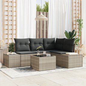 Conjunto de Sofá de 5 Peças para Jardim com Almofadas Cinza Rattan Pol