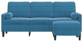 Sofá de 3 lugares com apoio de pés 180 cm veludo azul