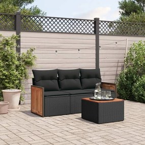 vidaXL 4 pcs conjunto de sofás para jardim c/ almofadões vime PE preto