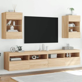 vidaXL Armários de parede com luzes LED para TV 2 pcs carvalho sonoma