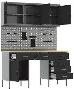 Conjunto de Armário de Trabalho e Painel de Ferramentas vidaXL com 8 P