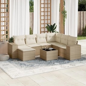 8 pcs conjunto de sofás p/ jardim com almofadões vime PE bege