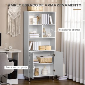 Estante Armário para Livros com 2 Portas e Armazenamentos Abertos para Sala de Estar Estúdio Escritório 70x29,5x167cm Branco