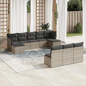 10 pcs conjunto sofás de jardim c/ almofadões vime PE cinzento