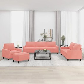 vidaXL 4 pcs conjunto de sofás com almofadões veludo rosa