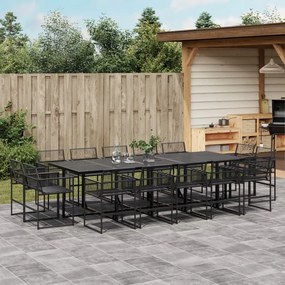 vidaXL 15 pcs conjunto de jantar p/ jardim vime PE preto