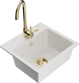 Mexen Milo lava-loiça em granito de 1 cuba com torneira de cozinha Telma, branco - 6505-20-670200-50